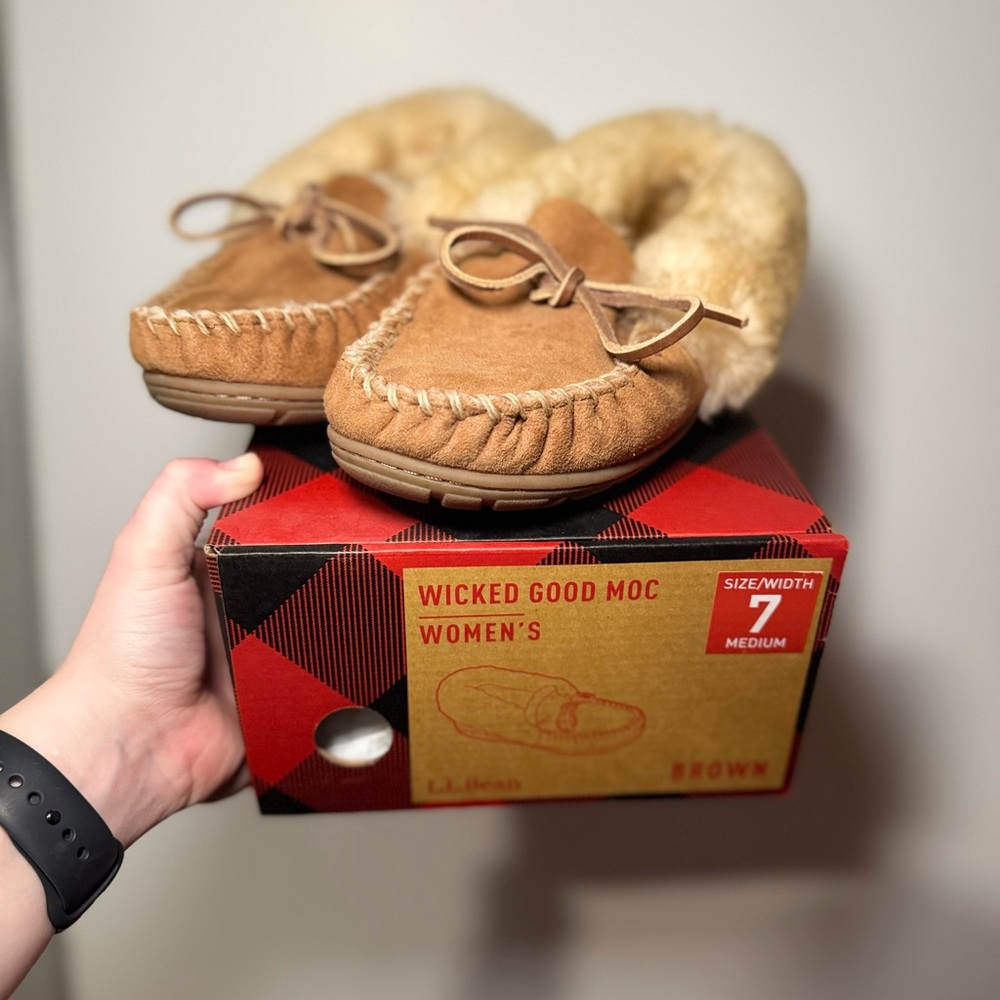 L.L. Bean Tan Moccasins with Cream Lining